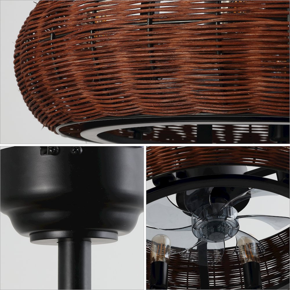 6-Light Modern Bohemian 6-Speed Metal Ratta Lantern LED Ceiling Fan. Picture 4