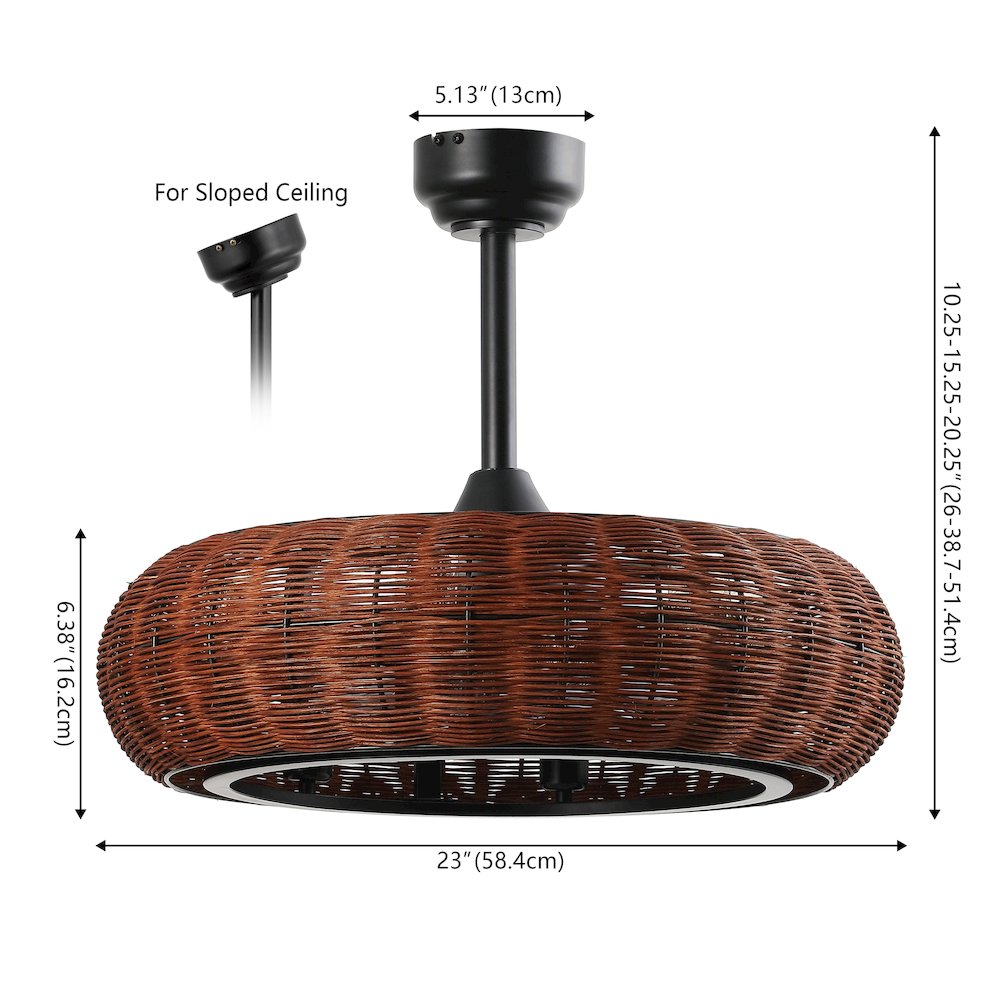6-Light Modern Bohemian 6-Speed Metal Ratta Lantern LED Ceiling Fan. Picture 1