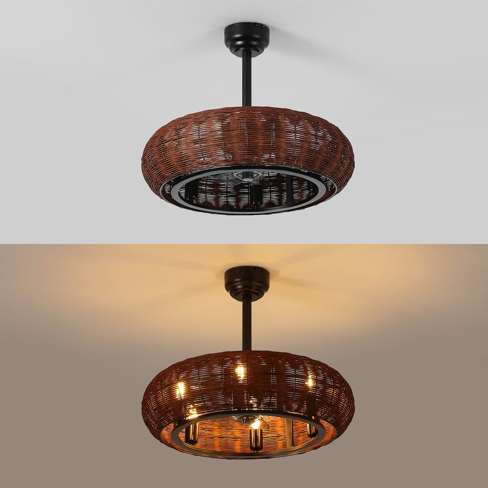 6-Light Modern Bohemian 6-Speed Metal Ratta Lantern LED Ceiling Fan. Picture 2