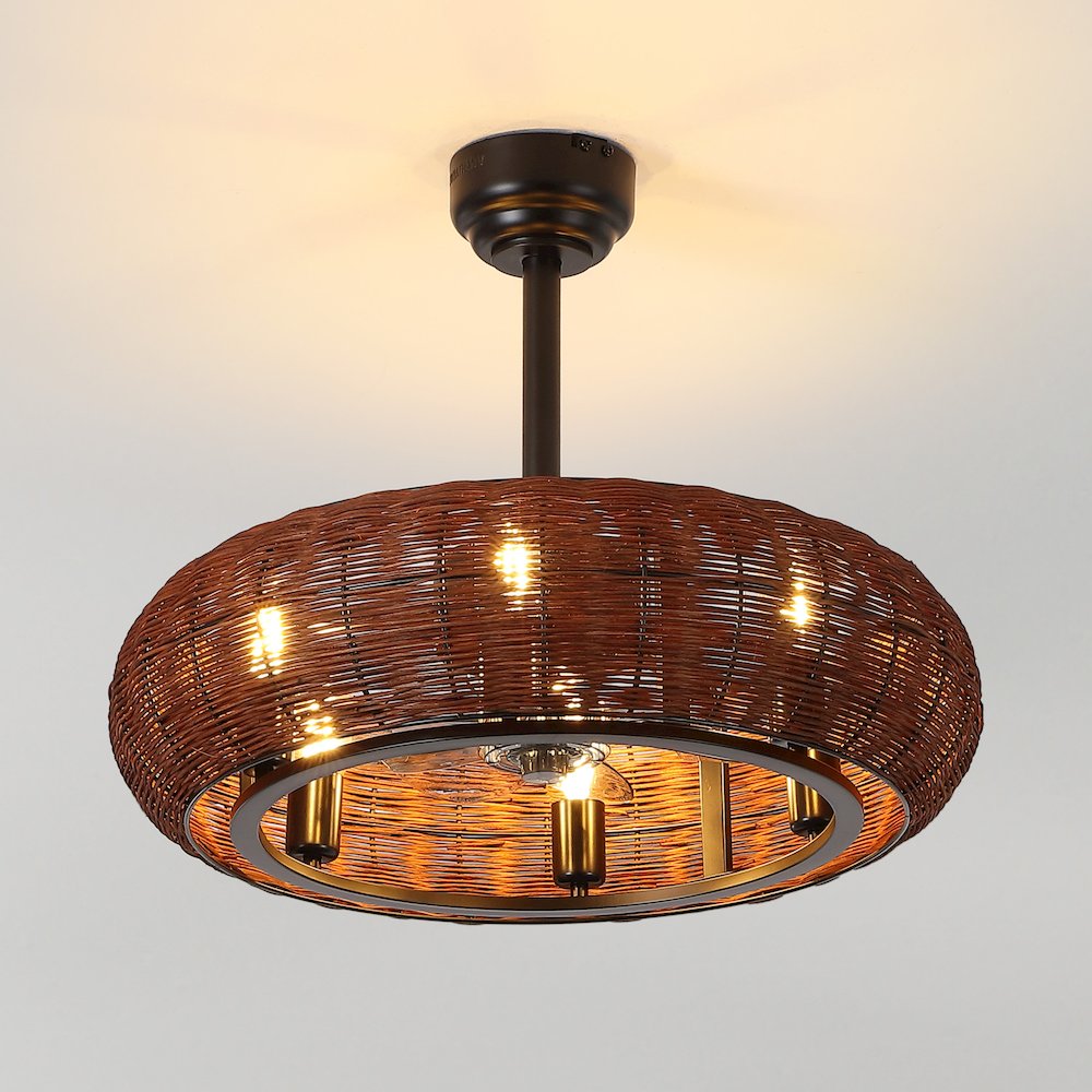6-Light Modern Bohemian 6-Speed Metal Ratta Lantern LED Ceiling Fan. Picture 3