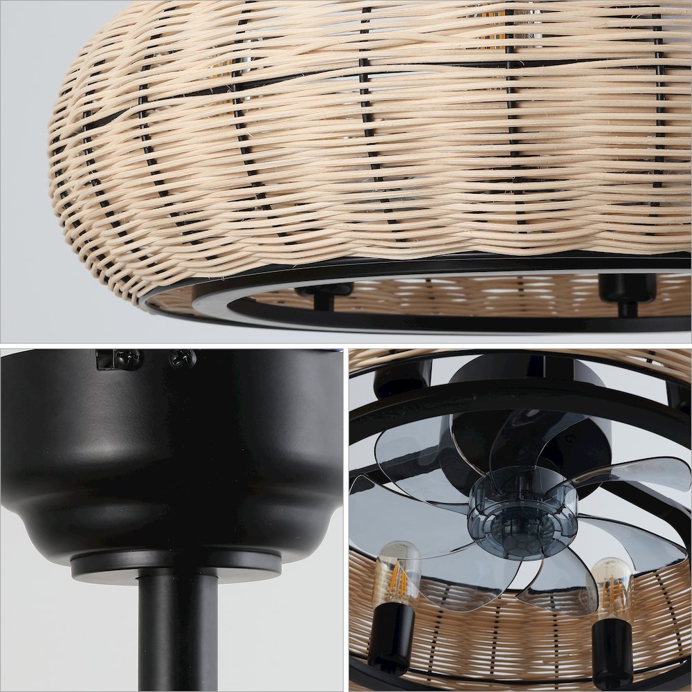 6-Light Modern Bohemian 6-Speed Metal Rattan Lantern LED Ceiling Fan. Picture 4