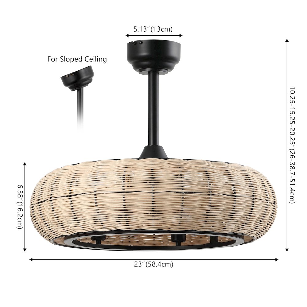6-Light Modern Bohemian 6-Speed Metal Rattan Lantern LED Ceiling Fan. Picture 1