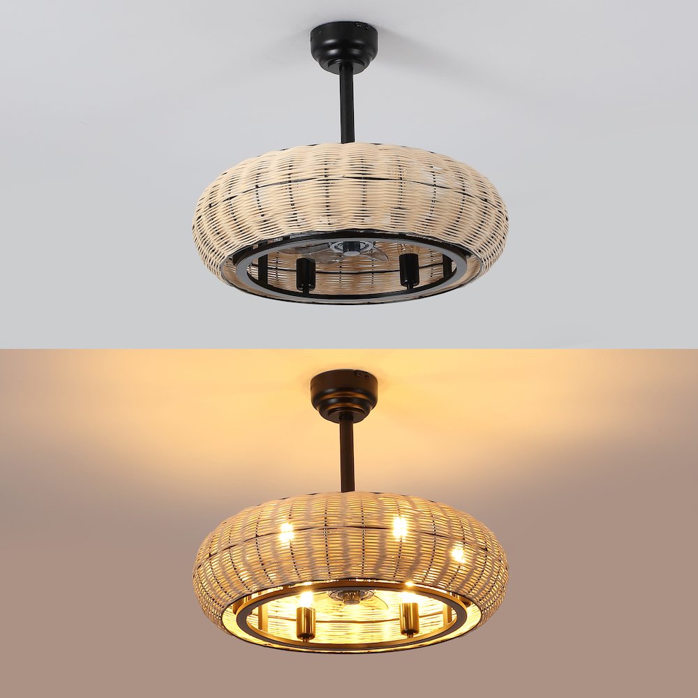 6-Light Modern Bohemian 6-Speed Metal Rattan Lantern LED Ceiling Fan. Picture 2
