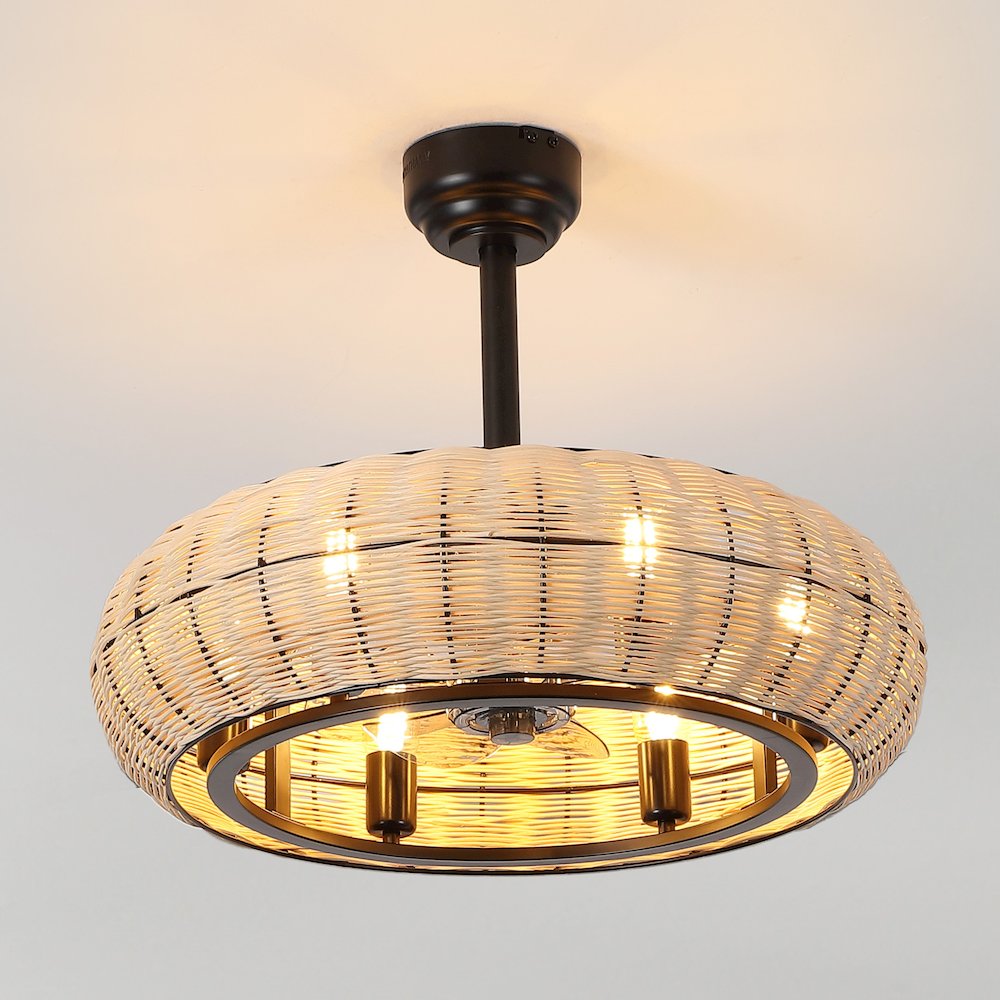 6-Light Modern Bohemian 6-Speed Metal Rattan Lantern LED Ceiling Fan. Picture 3