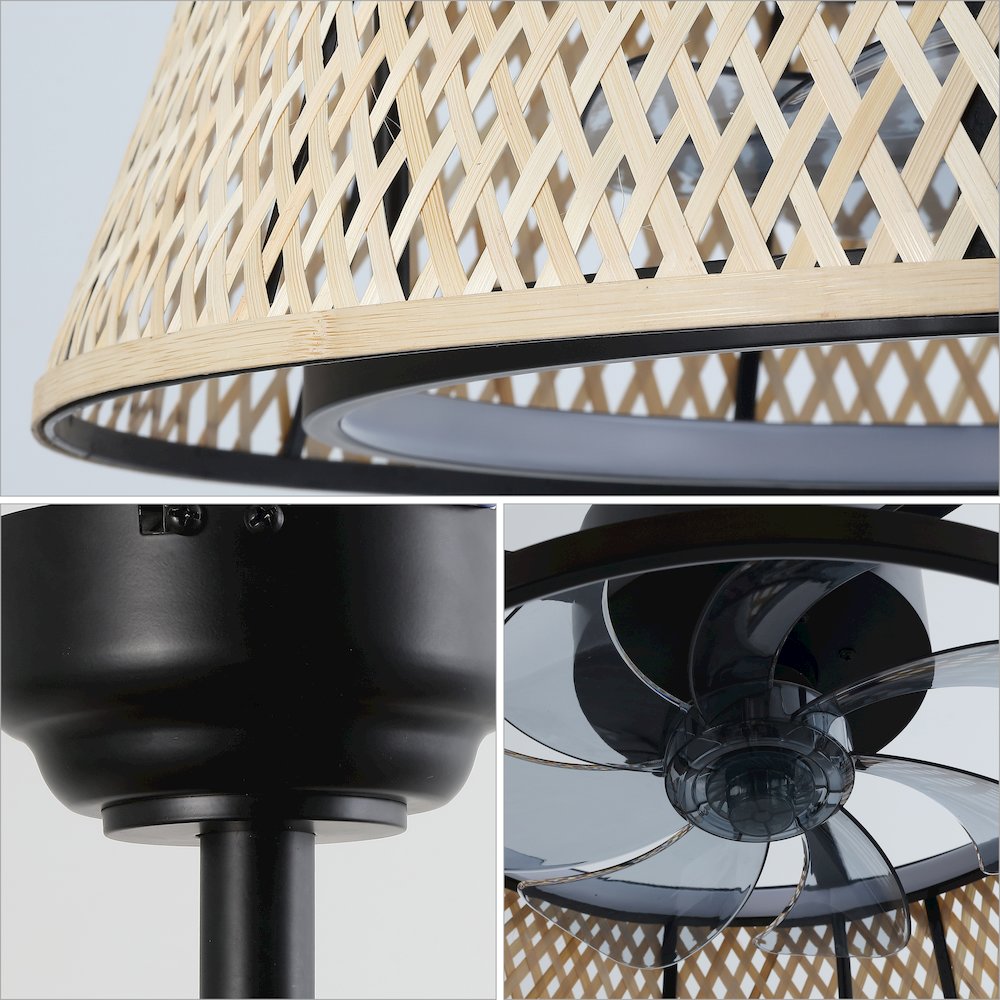 6-Light Modern Bohemian 6-Speed Metal Rattan Lantern LED Ceiling Fan. Picture 4