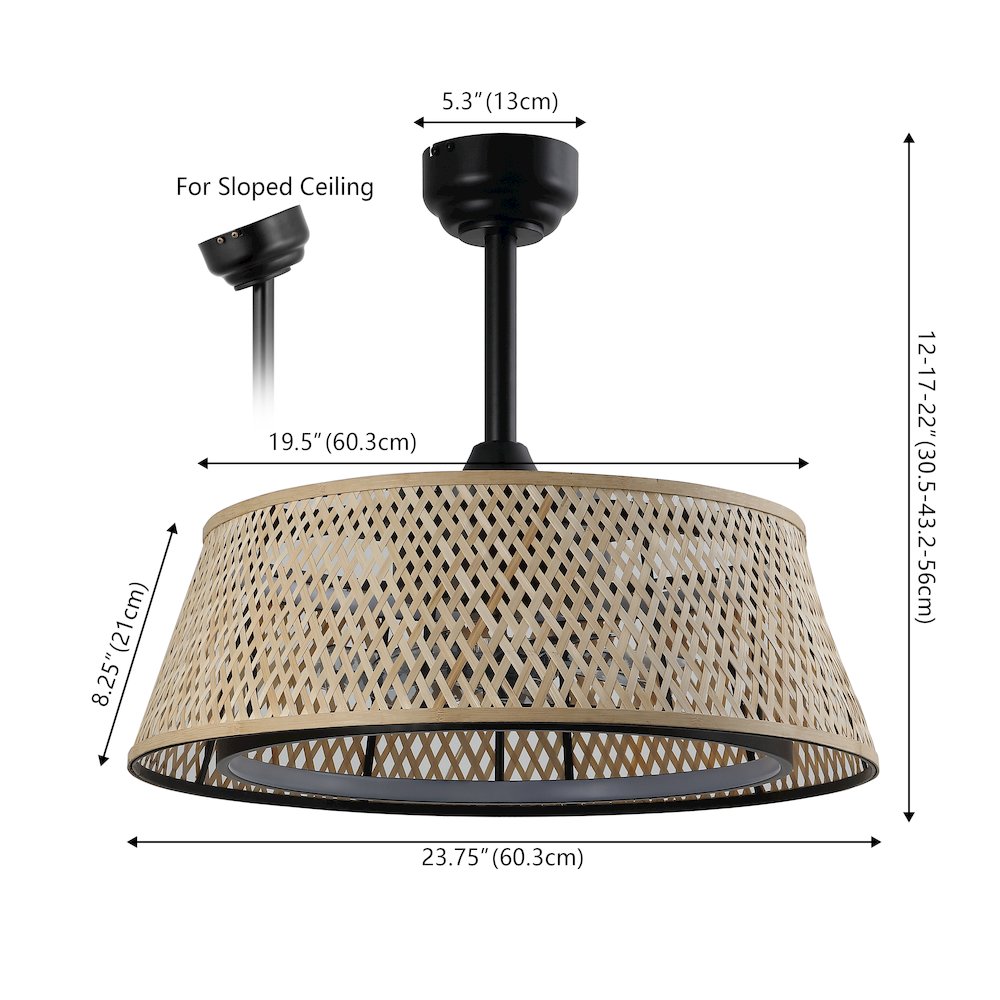 6-Light Modern Bohemian 6-Speed Metal Rattan Lantern LED Ceiling Fan. Picture 1