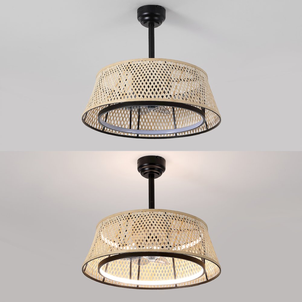 6-Light Modern Bohemian 6-Speed Metal Rattan Lantern LED Ceiling Fan. Picture 2