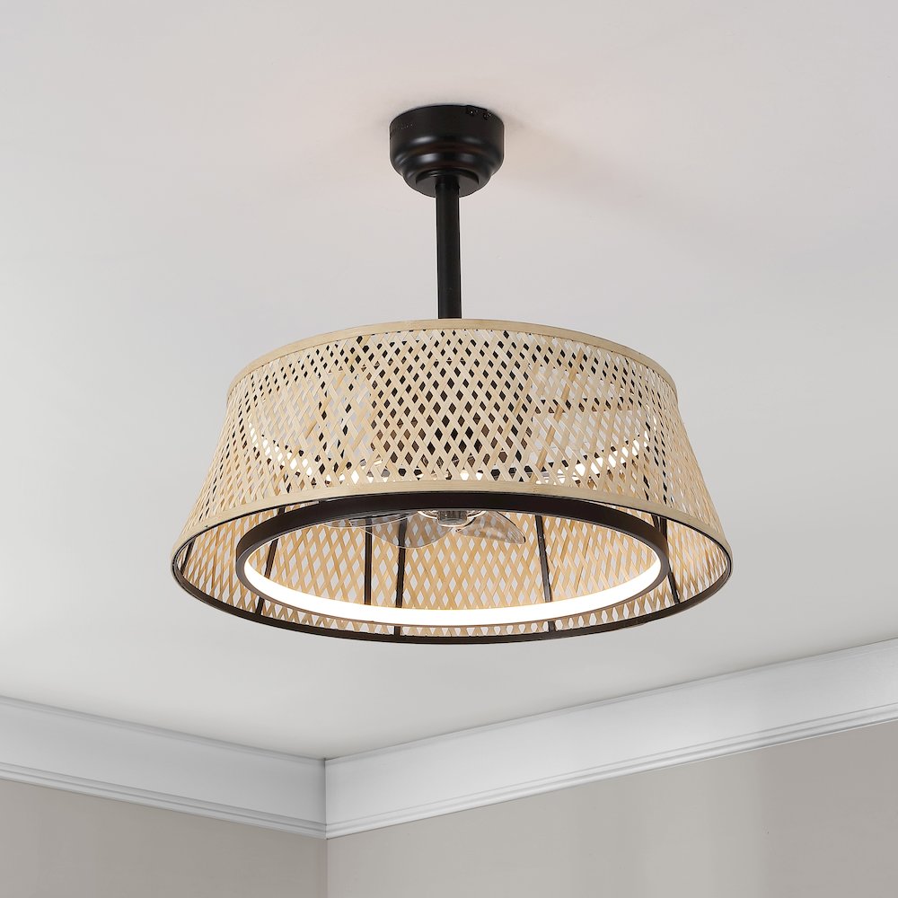 6-Light Modern Bohemian 6-Speed Metal Rattan Lantern LED Ceiling Fan. Picture 3
