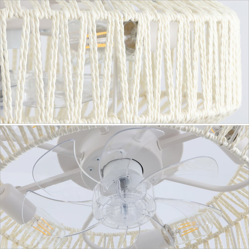 4-Light Modern Bohemian 6-Speed Metal Rattan Lantern LED Ceiling Fan. Picture 4