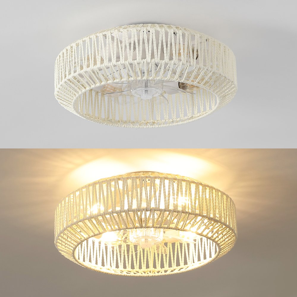 4-Light Modern Bohemian 6-Speed Metal Rattan Lantern LED Ceiling Fan. Picture 2