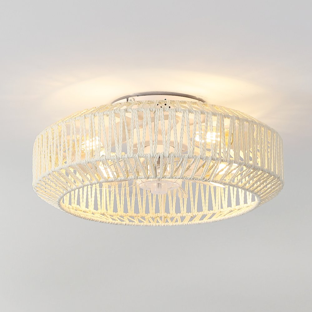 4-Light Modern Bohemian 6-Speed Metal Rattan Lantern LED Ceiling Fan. Picture 3