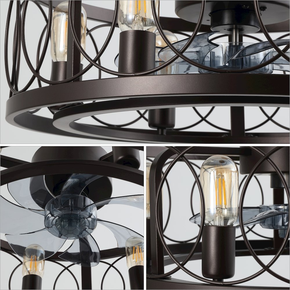 6-Light Industrial Farmhouse 6-Speed Caged LED Ceiling Fan. Picture 4