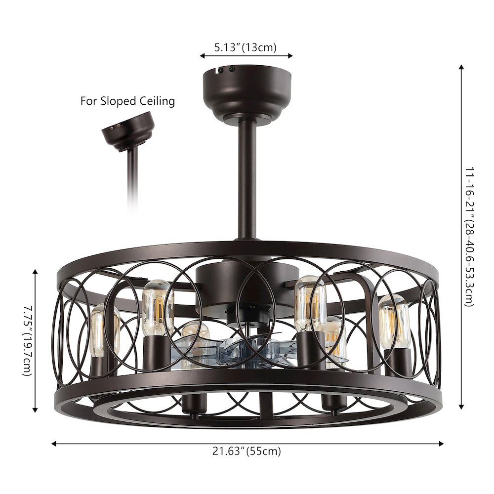 6-Light Industrial Farmhouse 6-Speed Caged LED Ceiling Fan. Picture 1