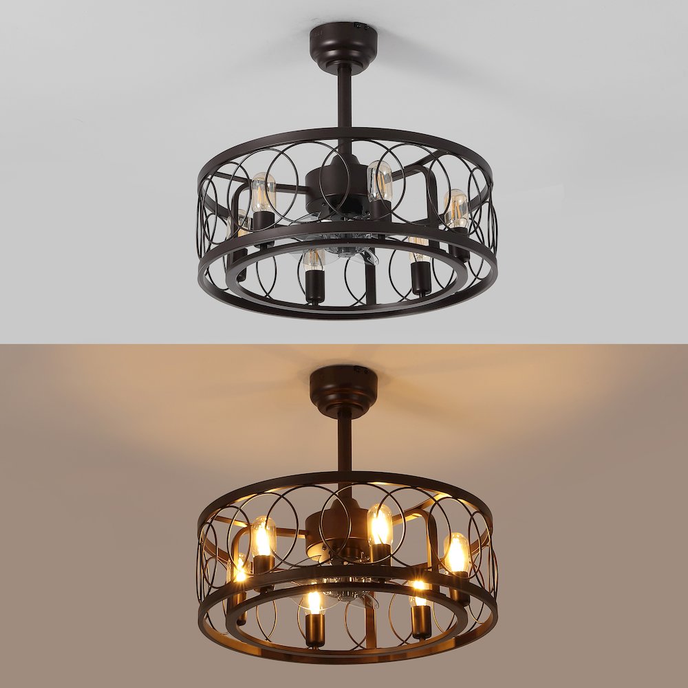 6-Light Industrial Farmhouse 6-Speed Caged LED Ceiling Fan. Picture 2