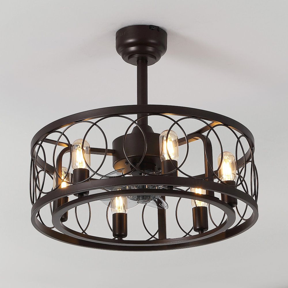 6-Light Industrial Farmhouse 6-Speed Caged LED Ceiling Fan. Picture 3