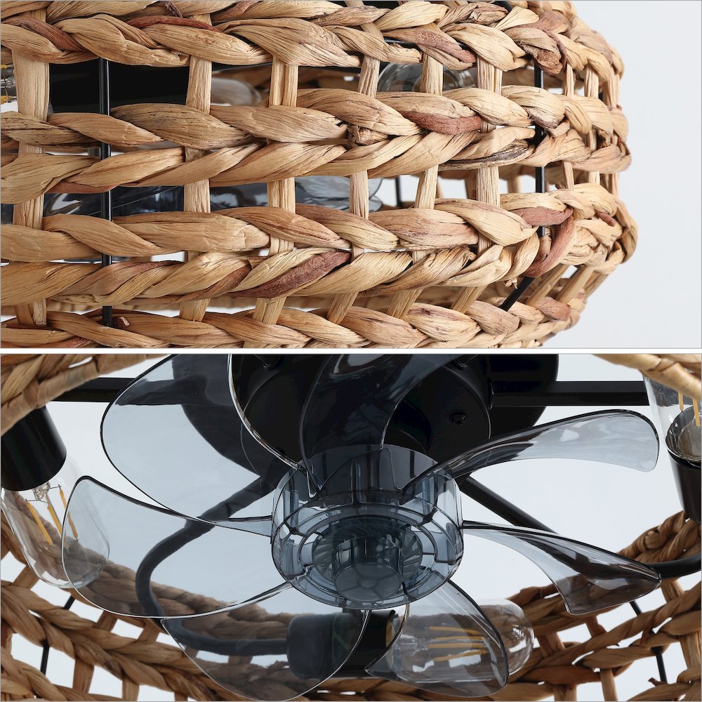 4-Light Coastal Bohemian 6-Speed MetalSeagrass Lantern LED Ceiling Fan. Picture 4