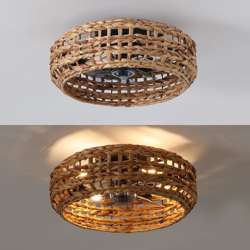 4-Light Coastal Bohemian 6-Speed MetalSeagrass Lantern LED Ceiling Fan. Picture 2