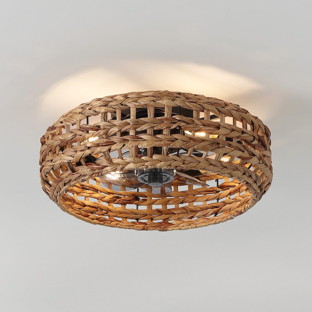 4-Light Coastal Bohemian 6-Speed MetalSeagrass Lantern LED Ceiling Fan. Picture 3