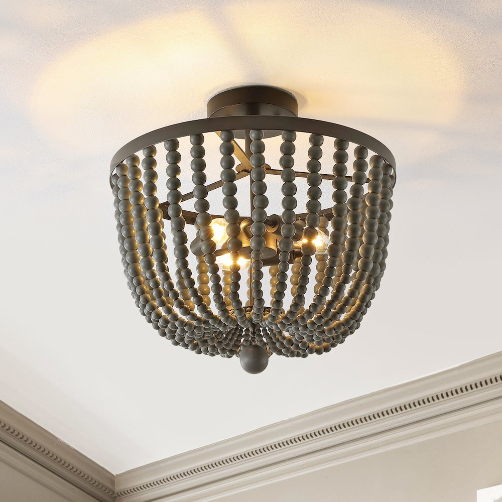 Drift Wood Bead Bohemian Farmhouse Iron Led Semi Flush Mount. Picture 8