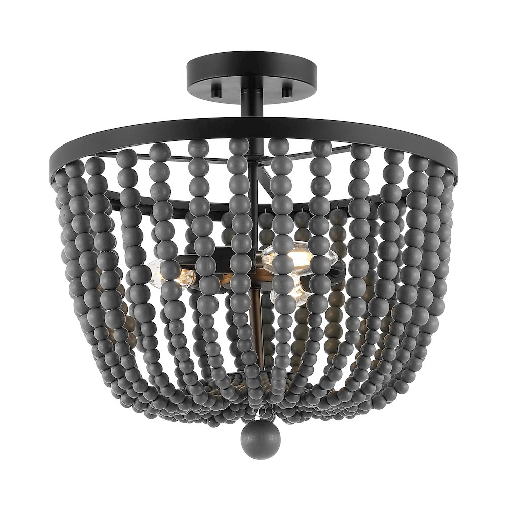 Drift Wood Bead Bohemian Farmhouse Iron Led Semi Flush Mount. Picture 7