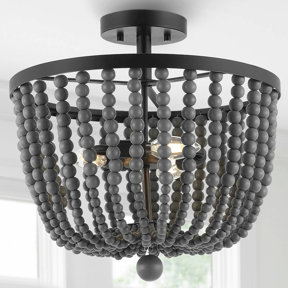 Drift Wood Bead Bohemian Farmhouse Iron Led Semi Flush Mount. Picture 9
