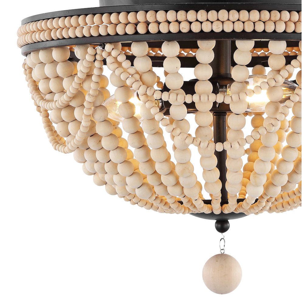 Dune Wood Bead Bohemian Farmhouse Iron Led Semi Flush Mount. Picture 2