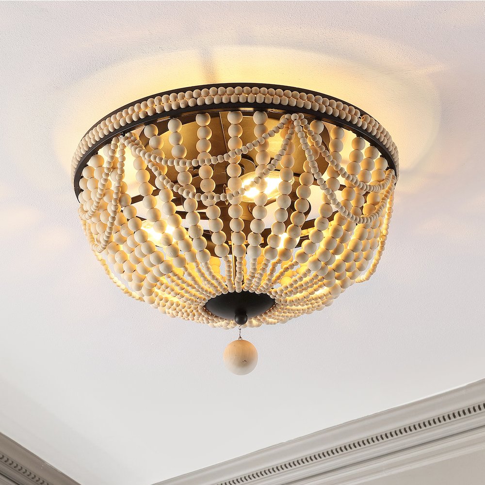 Dune Wood Bead Bohemian Farmhouse Iron Led Semi Flush Mount. Picture 7