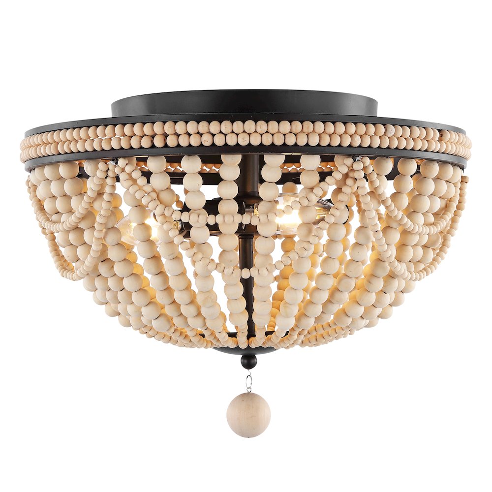 Dune Wood Bead Bohemian Farmhouse Iron Led Semi Flush Mount. Picture 6