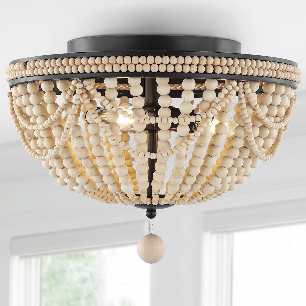Dune Wood Bead Bohemian Farmhouse Iron Led Semi Flush Mount. Picture 8