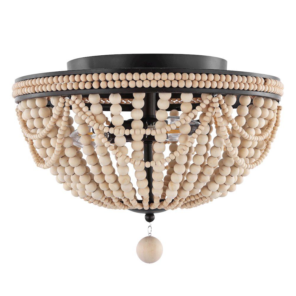Dune Wood Bead Bohemian Farmhouse Iron Led Semi Flush Mount. Picture 1