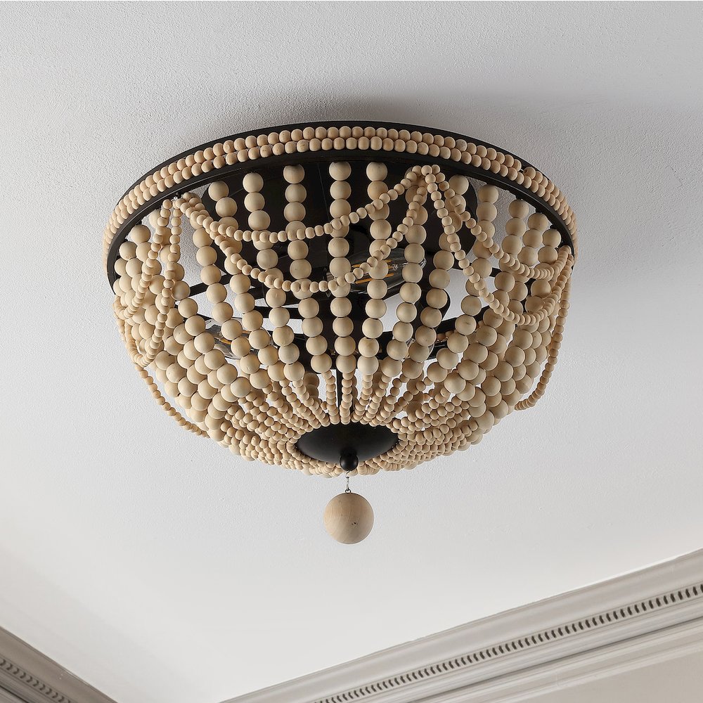 Dune Wood Bead Bohemian Farmhouse Iron Led Semi Flush Mount. Picture 5