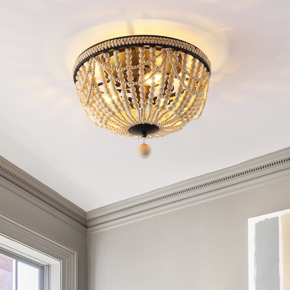 Dune Wood Bead Bohemian Farmhouse Iron Led Semi Flush Mount. Picture 3