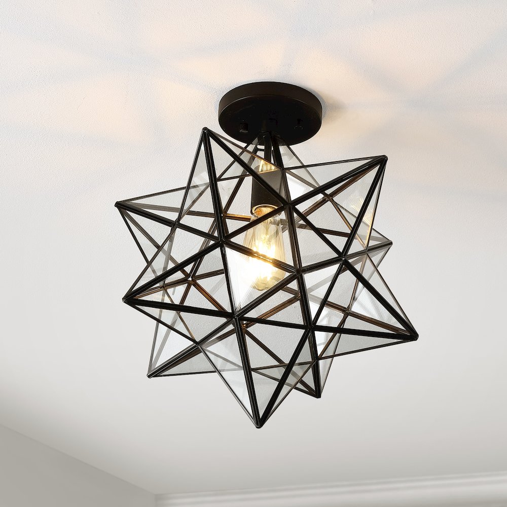 Ava Farmhouse Bohemian Iron/Glass Led Semi Flush Mount. Picture 8