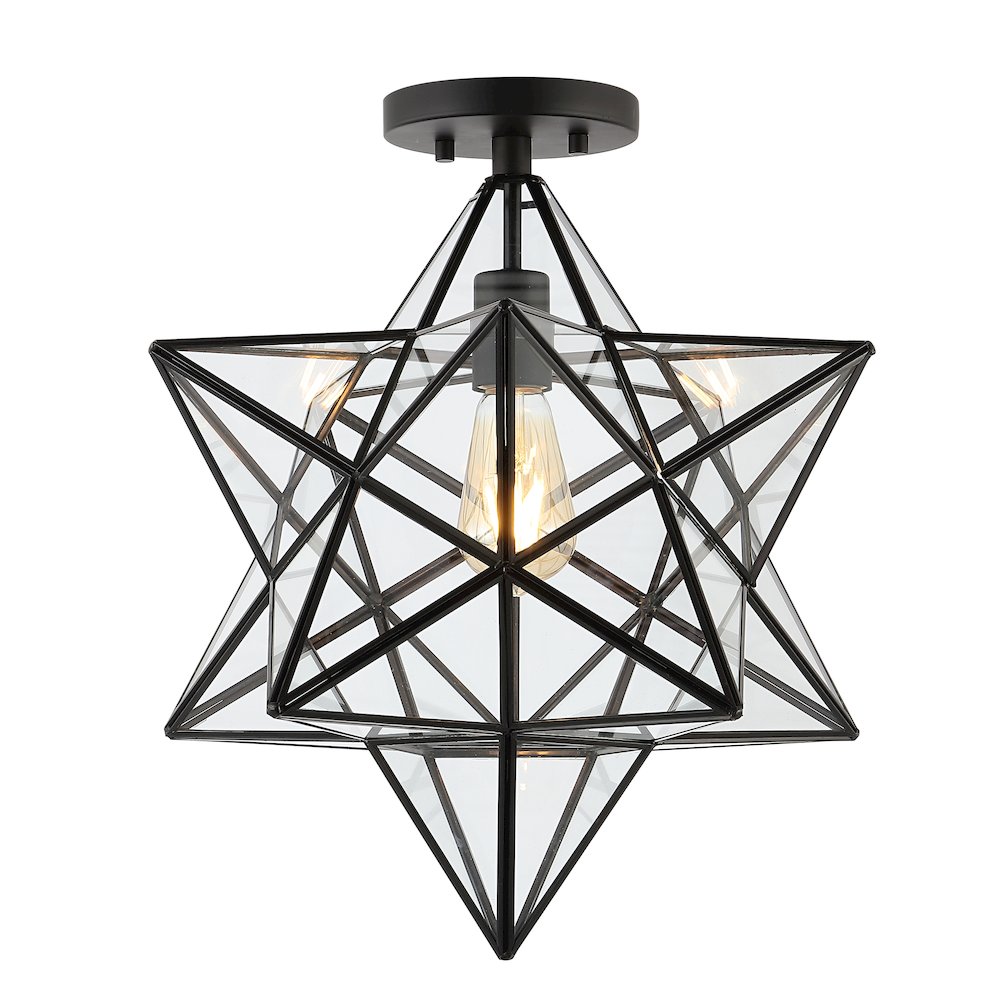 Ava Farmhouse Bohemian Iron/Glass Led Semi Flush Mount. Picture 7