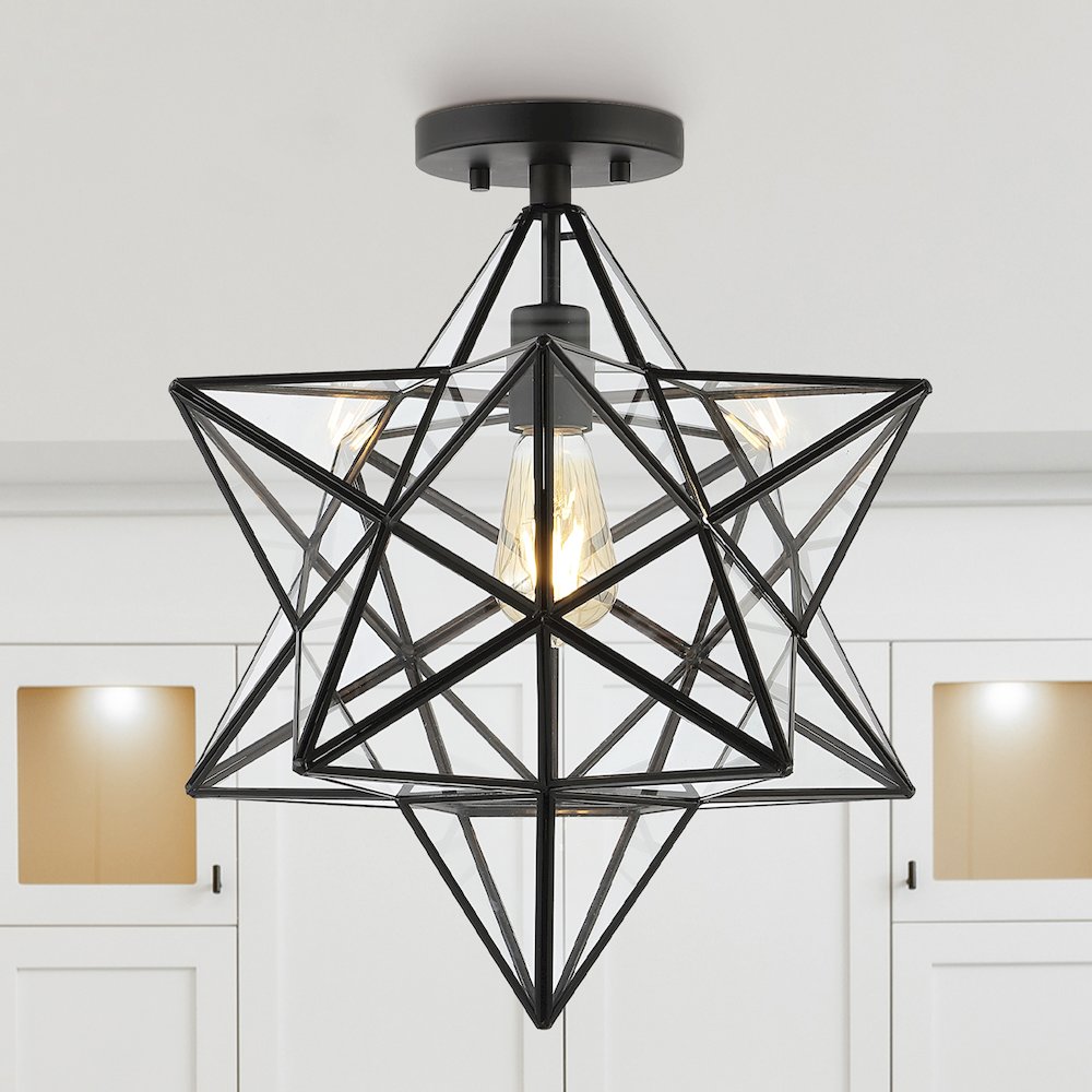 Ava Farmhouse Bohemian Iron/Glass Led Semi Flush Mount. Picture 9