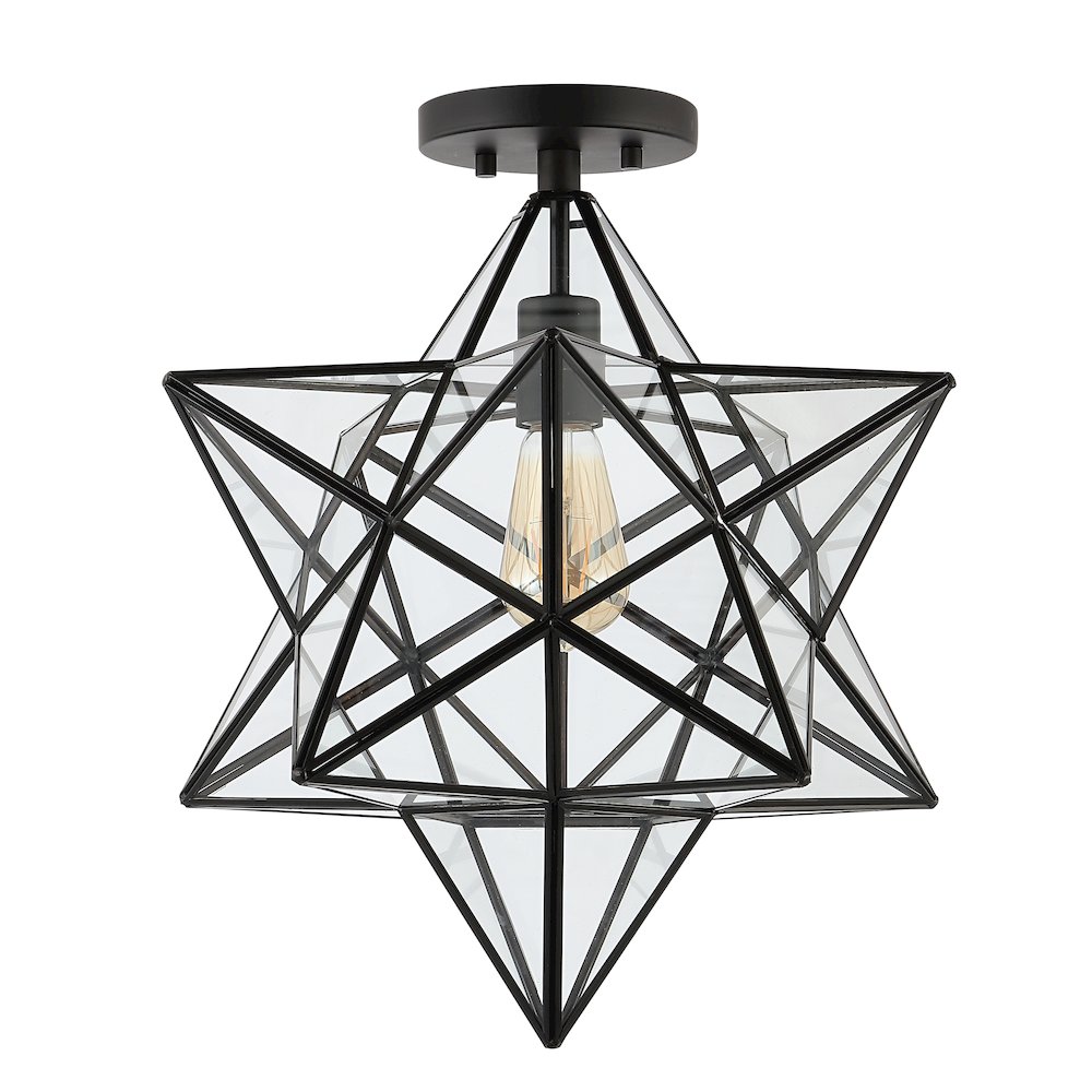 Ava Farmhouse Bohemian Iron/Glass Led Semi Flush Mount. Picture 1