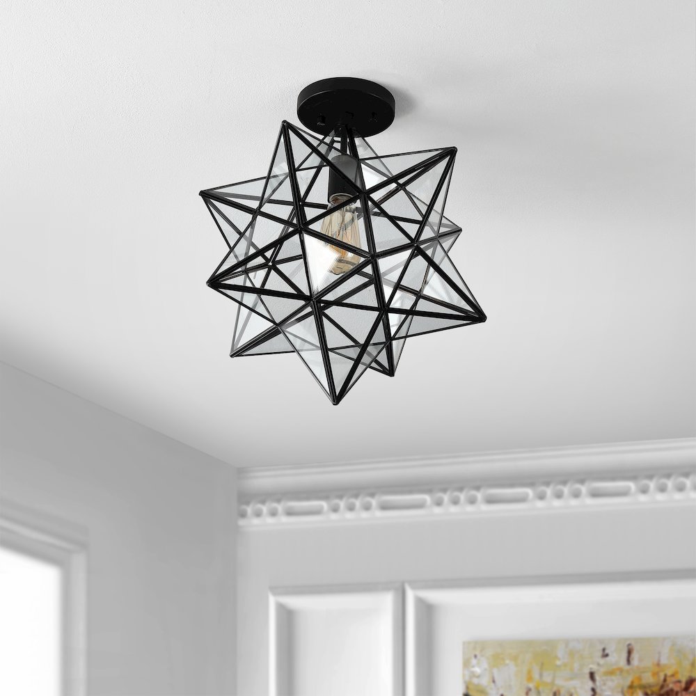 Ava Farmhouse Bohemian Iron/Glass Led Semi Flush Mount. Picture 5