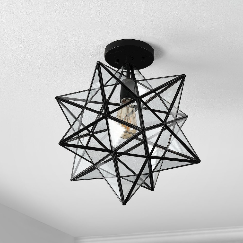 Ava Farmhouse Bohemian Iron/Glass Led Semi Flush Mount. Picture 6