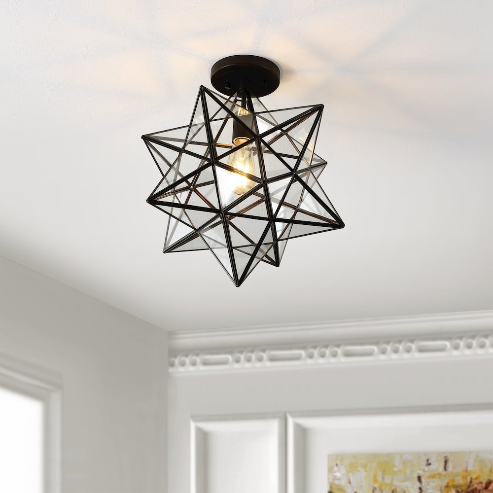 Ava Farmhouse Bohemian Iron/Glass Led Semi Flush Mount. Picture 4