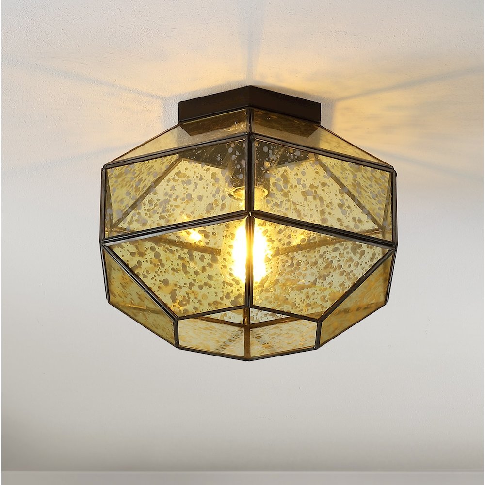 Evelyn Vintage Farmhouse Iron/Glass Led Flush Mount. Picture 8