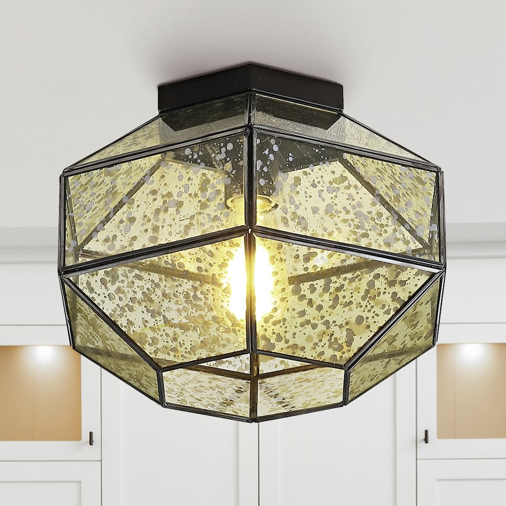 Evelyn Vintage Farmhouse Iron/Glass Led Flush Mount. Picture 9
