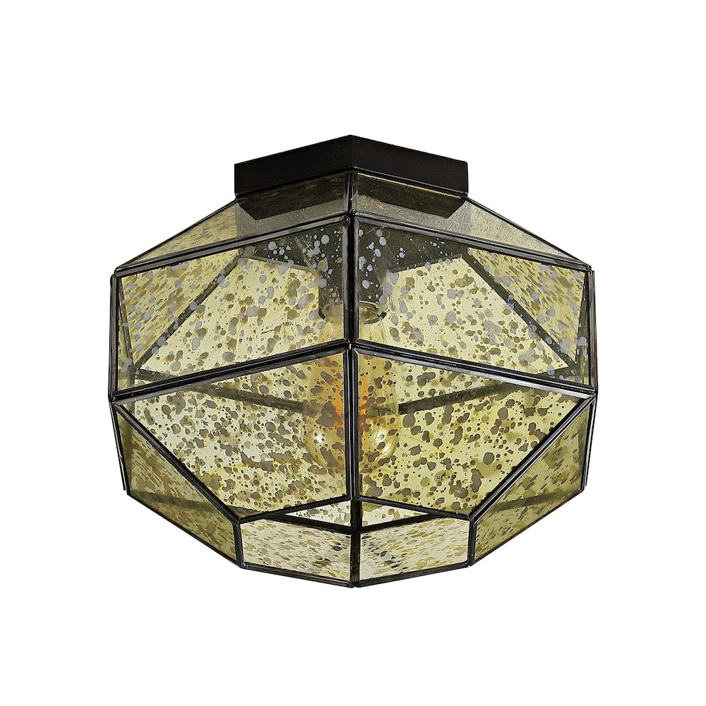 Evelyn Vintage Farmhouse Iron/Glass Led Flush Mount. Picture 1