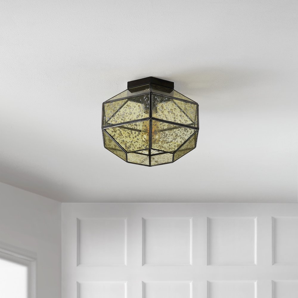Evelyn Vintage Farmhouse Iron/Glass Led Flush Mount. Picture 5