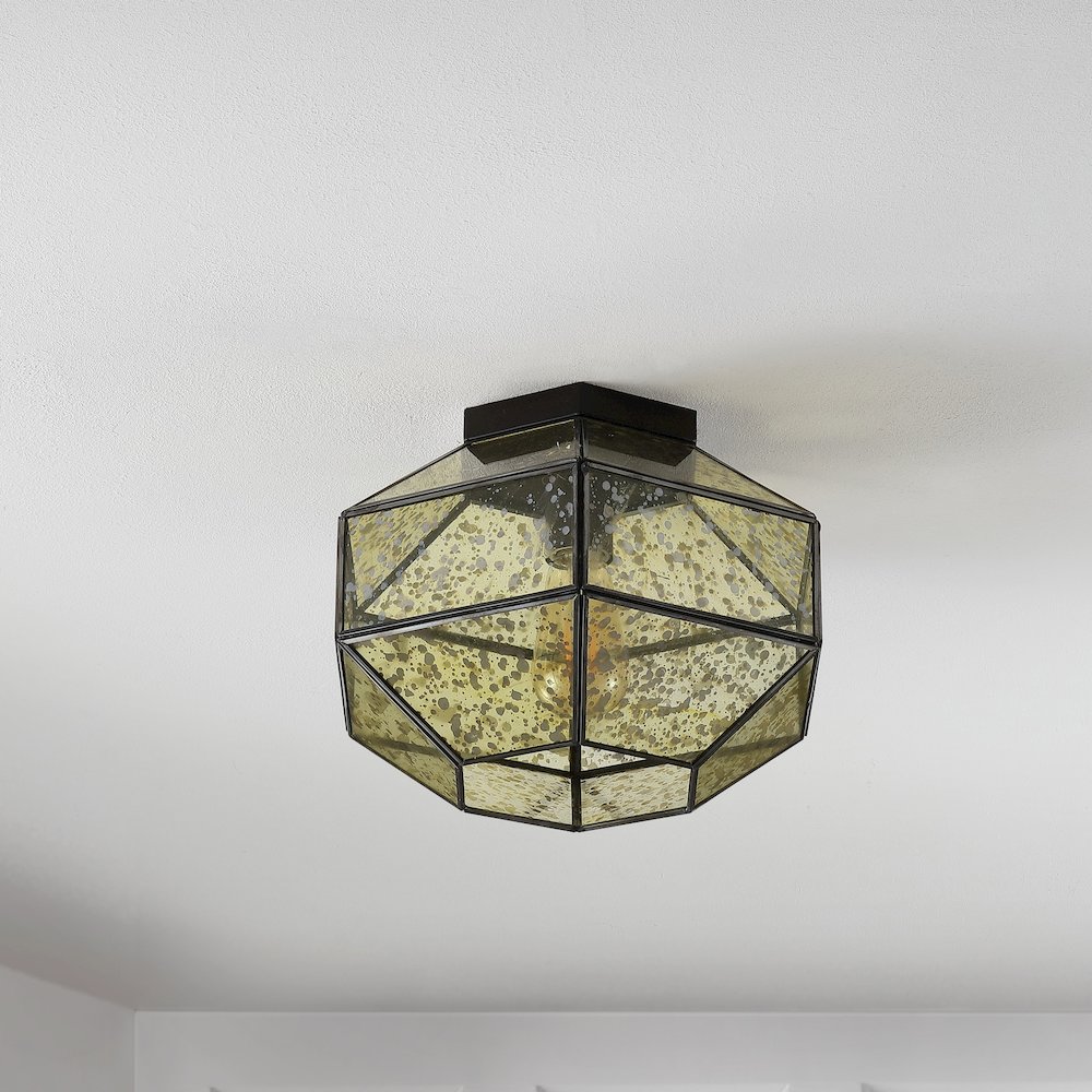 Evelyn Vintage Farmhouse Iron/Glass Led Flush Mount. Picture 6