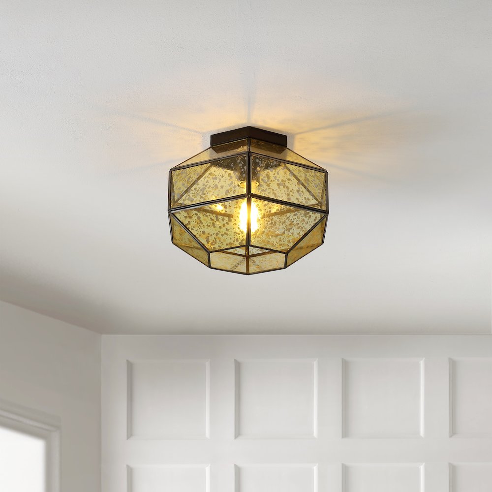 Evelyn Vintage Farmhouse Iron/Glass Led Flush Mount. Picture 4