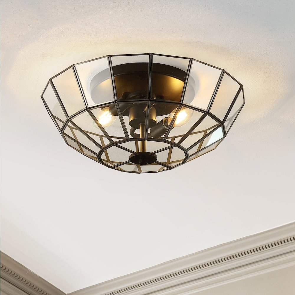 Theo Farmhouse Rustic Iron/Glass Led Semi Flush Mount. Picture 8
