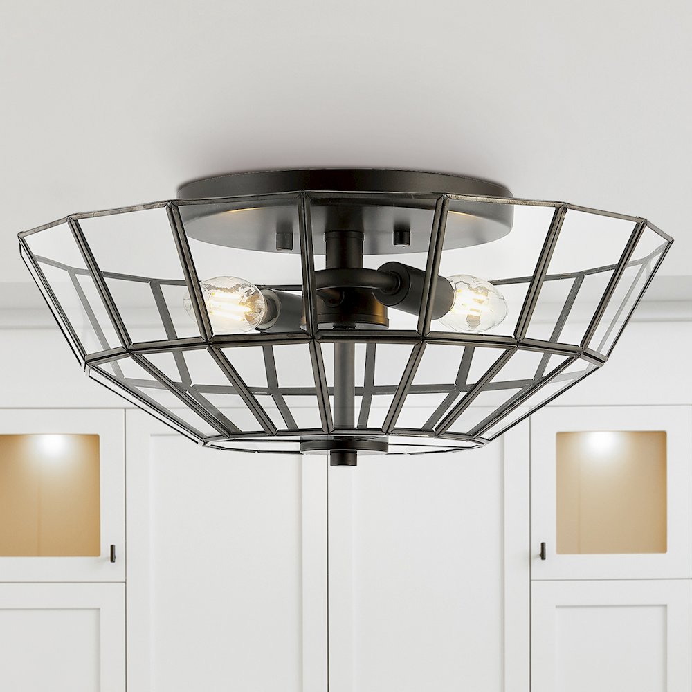 Theo Farmhouse Rustic Iron/Glass Led Semi Flush Mount. Picture 9