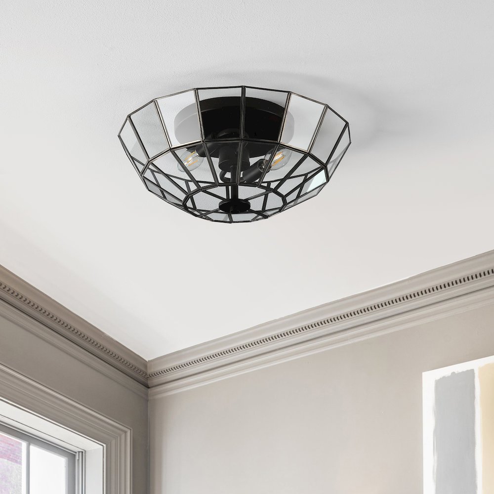 Theo Farmhouse Rustic Iron/Glass Led Semi Flush Mount. Picture 5