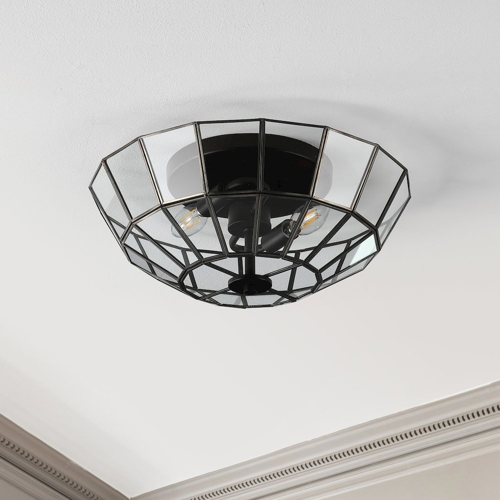 Theo Farmhouse Rustic Iron/Glass Led Semi Flush Mount. Picture 6