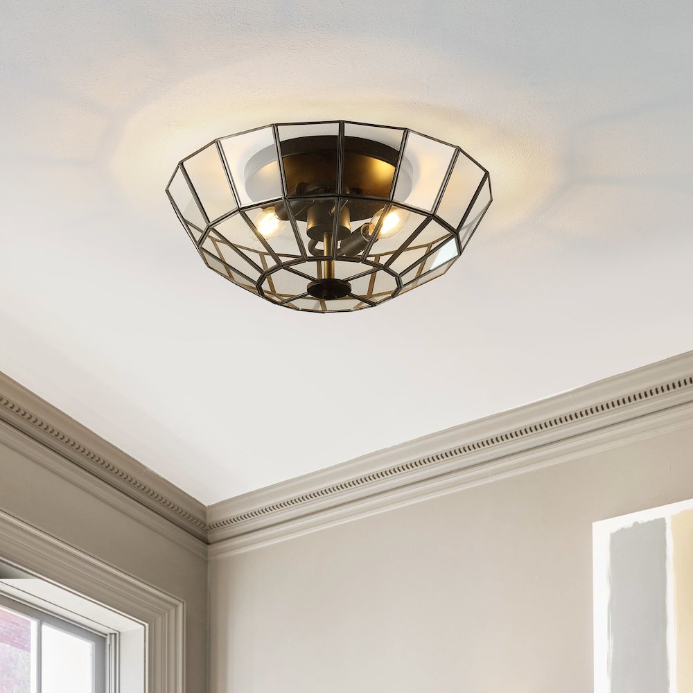 Theo Farmhouse Rustic Iron/Glass Led Semi Flush Mount. Picture 4